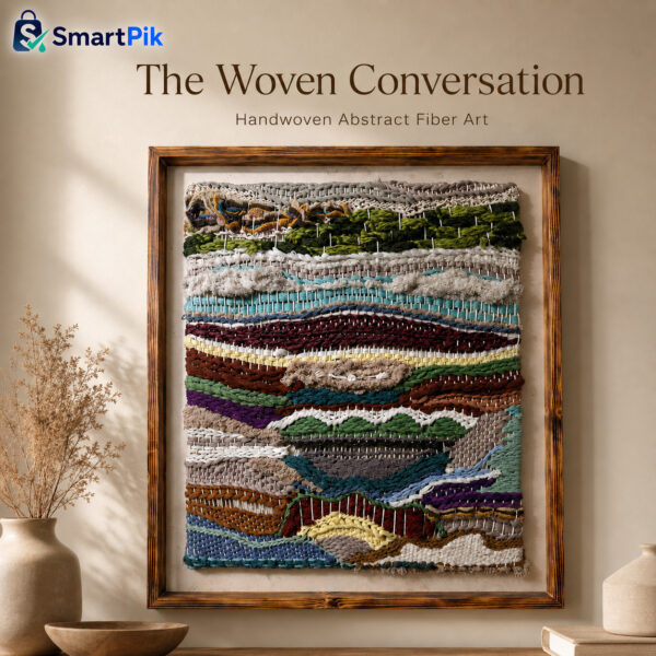 Contemporary Abstract Fiber Art Tapestry — The Woven Conversation (hero view) — hand-woven wall tapestry, 25th National Art Exhibition of Bangladesh