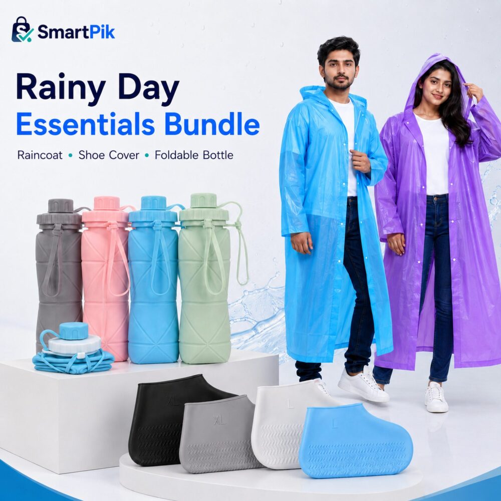 Rainy day bundle — shoe covers, raincoat, water bottle — SmartPik