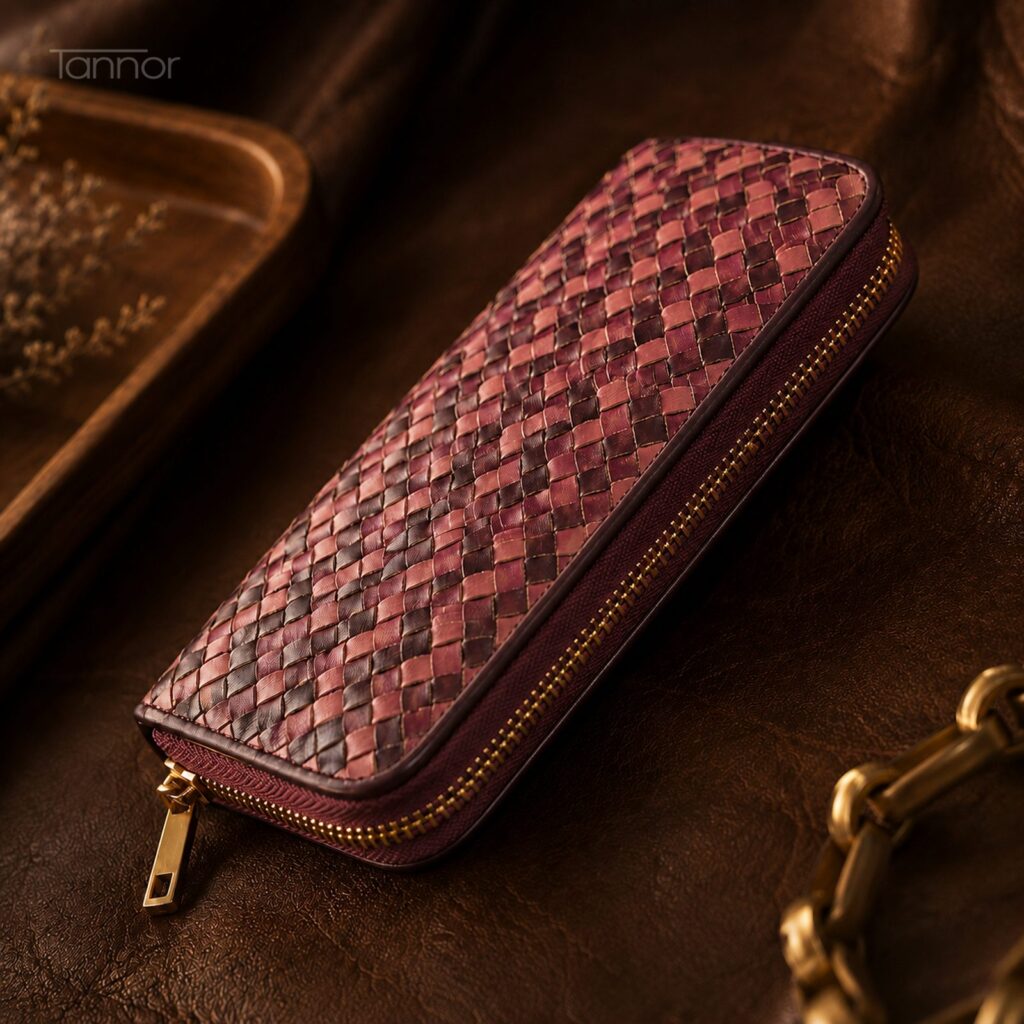 Irodori Hand-Woven Long Wallet in Burgundy