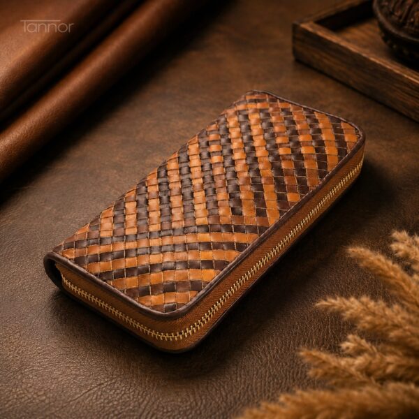 Irodori Hand-Woven Long Wallet in Cognac