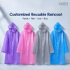 Reusable raincoat lineup in purple, pink, gray and blue