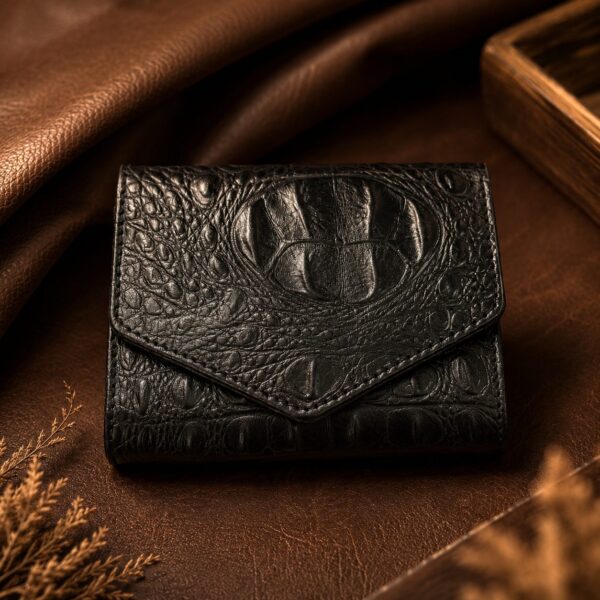 Tannor crocodile-embossed leather envelope wallet in black, front view