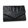 Tannor crocodile-embossed leather envelope wallet in black, close-up of the embossed leather grain