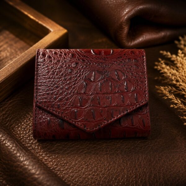 Tannor crocodile-embossed leather envelope wallet in chocolate brown, front view