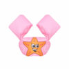 Baby swimming trainer life jacket with arm bands in the Pink Starfish design: pink chest piece with white bubbles and a smiling orange starfish, pink arm floats